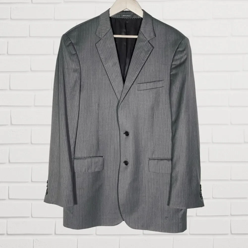 Bagliani Zegna Wool Silk Mens Suit Jacket 42 L Gray Pinstripe Sport Coat Saks